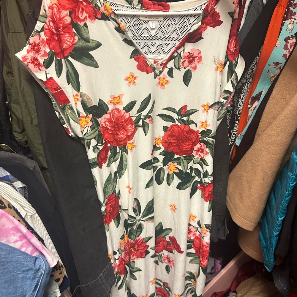 Bobbie Brooks Plus Size Floral Dress with Red and Green‎